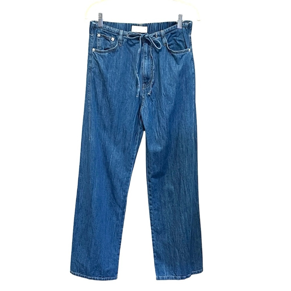 Zara women’s wide leg tie waist blue denim jeans size 4